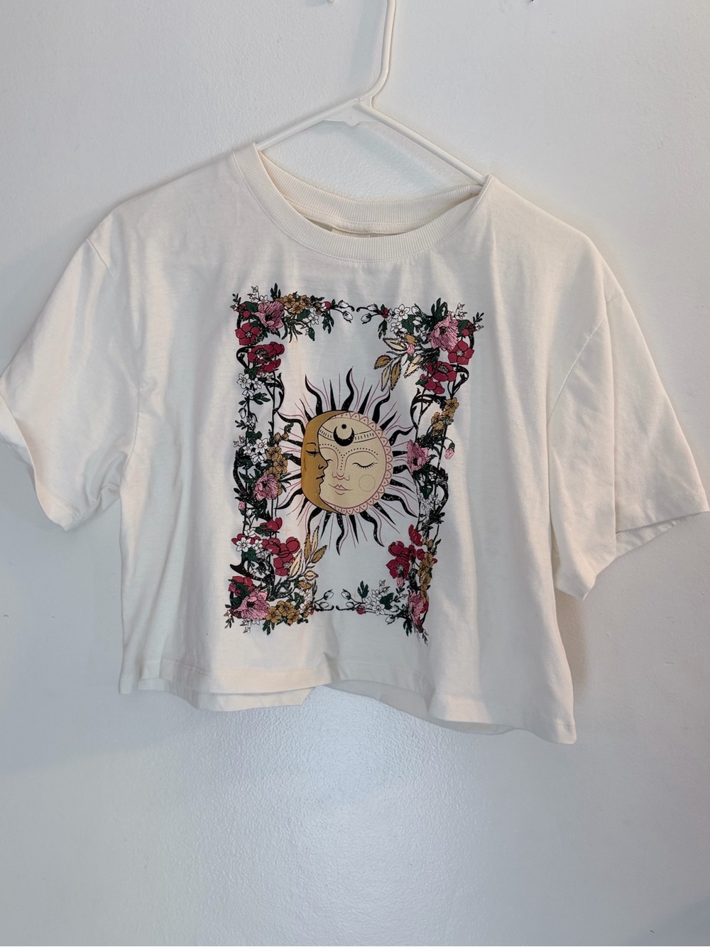 Self Esteem White Sun & Floral Crop Tee